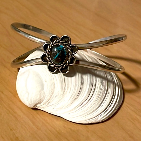 Old Pawn Bisbee Turquoise Sterling Cuff Signed - Picture 2 of 16